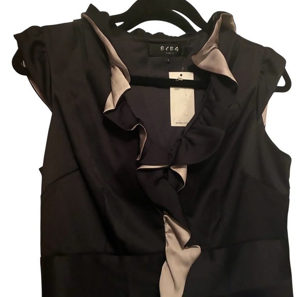 NWT BCBG PARIS BLACK AND CREAM RUFFLED COCKTAIL DRESS SIZE 8 - Picture 2 of 15